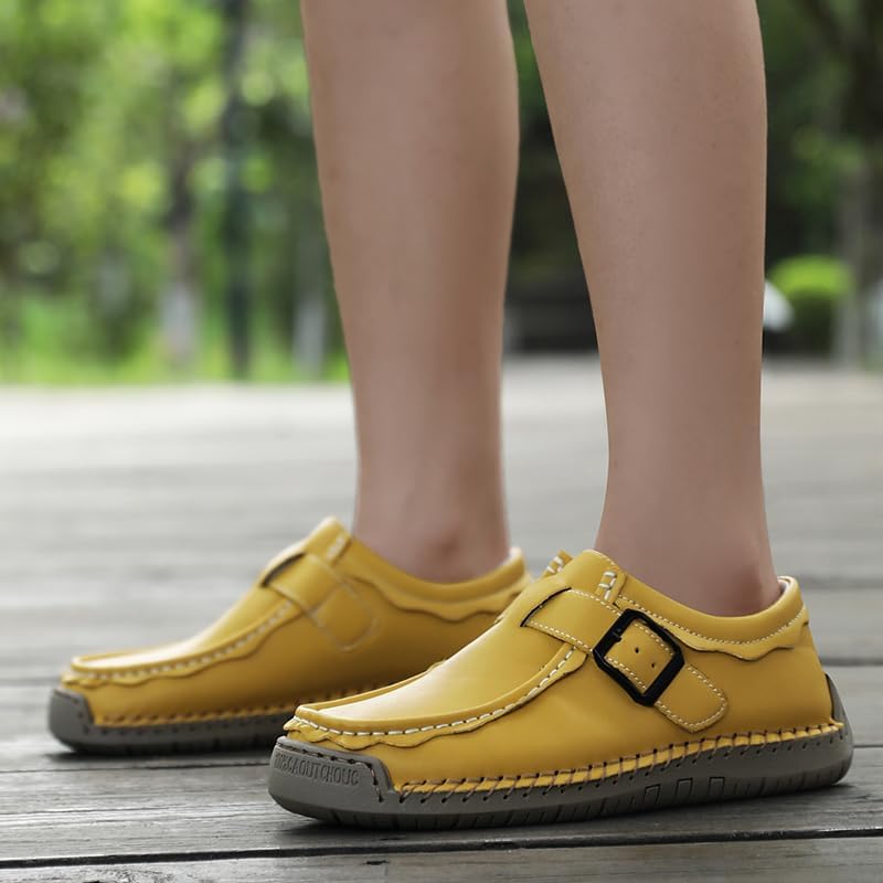 Women's Handmade Slip On Loafers Comfortable Round Toe Hand Stitching Soft Bottom Orthopedic Sneakers Casual Lightweight Non-Slip Driving Walking Flats Shoes - Image 2