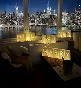 WYMM Luminary Paper Bags Wedding Proposal Decorations Will You Marry me? Light up Letters Sign with led Lights Included for Engagement Party, proposals
