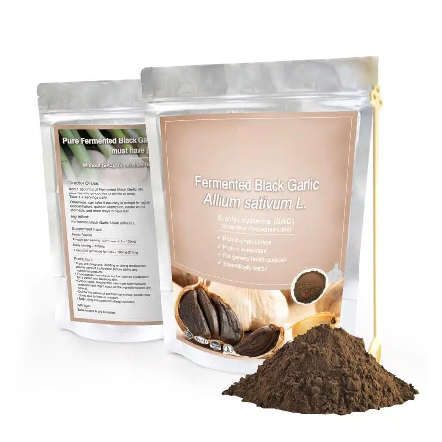 Extrait d'Ail noir fermenté - Poudre 100g pur 100% naturel sans additif - Pour soupe, smoothies, café, boissons, pâtisseries