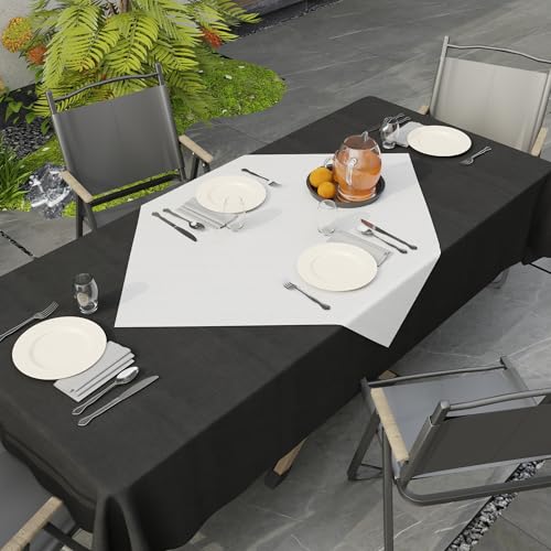 Image of Encasa XO Dining Table Cover Rectangular 85x85 cm | Waterproof Textured Polyester Dining Table Cloth | Machine Washable Tablecloth | ZZ White