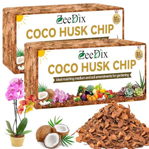 Zeedix 2 Pack Coco Husk Chips for Plants 100% Organic Coconut Chips Mulch with Low EC & PH Balance All Purpose for Indoor Plant Flowers Herbs Vegetables Reptiles Terrarium Tanks Substrate