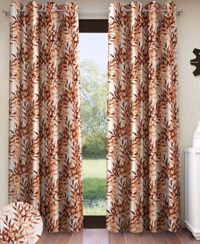 Image of Home Sizzler 2 Pieces Floral Flow Grommet Polyester Door Curtains - 6 Feet, Rust Brown