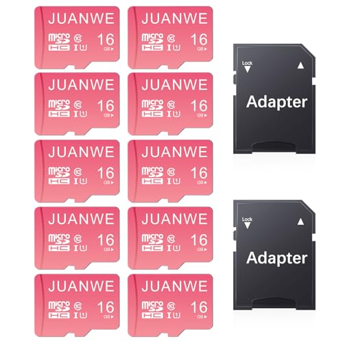 JUANWE 16GB Micro SD Card 10 Pack microSDHC Memory Card with SD Adapter, C10, U1,TF Card 16GB for Dash Cam, Security Camera, Pink by JUANWE - Used condition - US$38.93