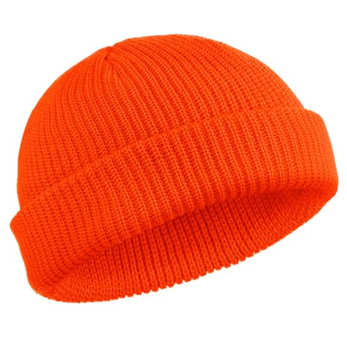 SATINIOR Trawler Beanie Watch Hat Roll-up Edge Skullcap Fisherman Beanie for Women Men(Fluorescent Orange,1 Piece)