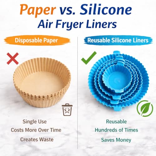 Image of Clazkit Reusable Air Fryer Silicone Liners (6 PCS) | Non-Stick, Heat Resistant Baking Tray Inserts | Dishwasher Safe | Oil-Proof Airfryer Accessories | Multicolor