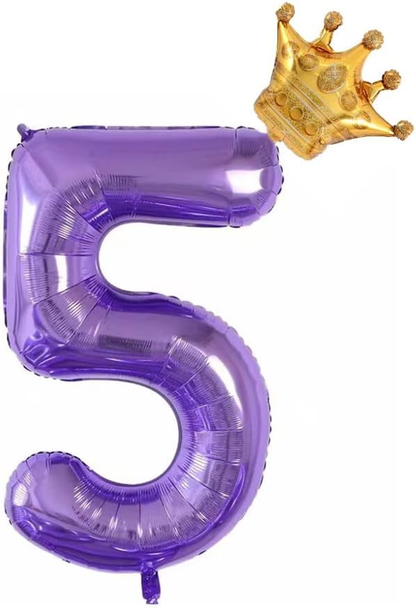 40inch Giant Aluminum Foil Purple Number 5 Balloons ，5th Kids' Birthday Party Decoration Balloons ，Children's Birthday Party Decoration Supplies (5)