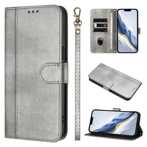Étui Galaxy S21 Plus gris housse portefeuille en cuir uni à rabat magnétique