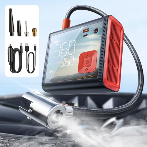 LISEN Tire Inflator Portable Air Compressor - 4 in 1 Tire Inflator 150 PSI 12V DC Portable Tire Inflator for Car, Portable Air Compressor for Car Tires 25,000mAh Battery Fit for Truck/SUV/Car/Bike