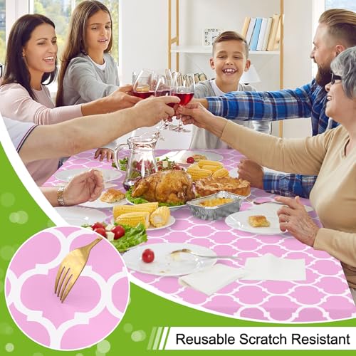 Image of Smiry Rectangle Table Cloth, Flannel Backed Vinyl Tablecloth, 54 inchx78 inch | Waterproof Plastic Tablecloths, Wipeable Table Cover for Dining, Indoor and Outdoor (Pink)