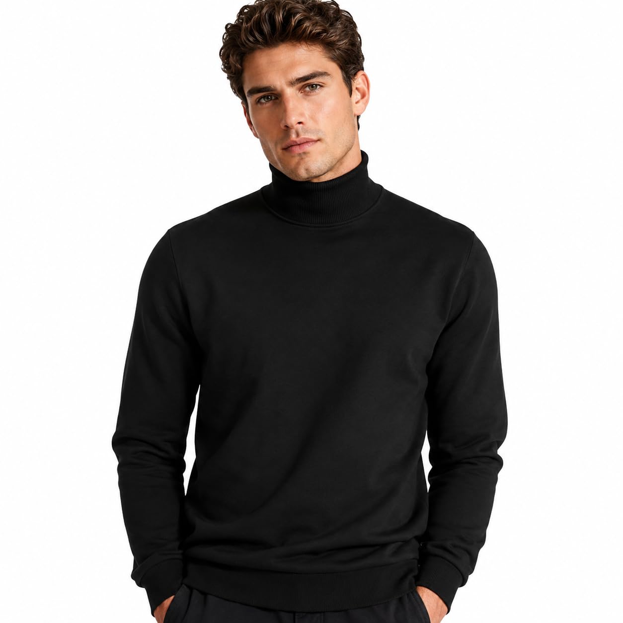 AXORA Men's Premium Ribbed Turtleneck Sweatshirt – Sophisticated Charcoal Smart-Casual Pullover – Slim Fit Professional Knit for Office & Business Wear-picture-41