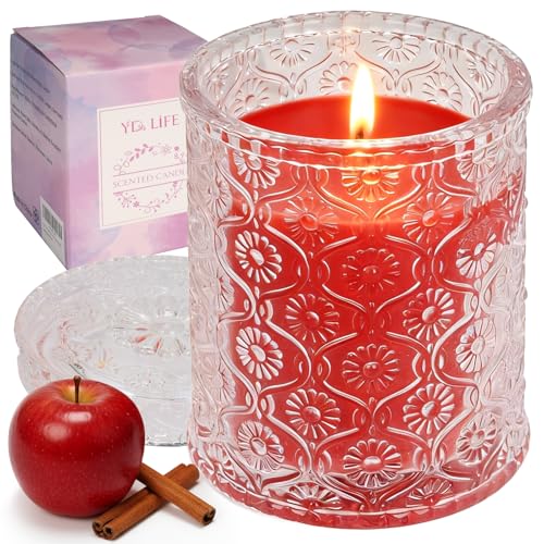 YD LIFE Bougie Parfumée en Verre, Cadeau Fete Des Meres, Pomme Cannelle, Cire de Soja Naturelle 200g, 50 Heures, Cadeau Anniversaire, Fête, Maison