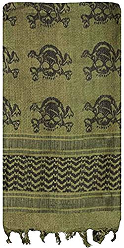 Mafoose Premium Shemagh Keffiyeh Head Neck Military Tactical Desert Scarf Olive Drab & Black Skull