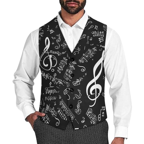 Musical Notes Men's Suit Vests Business Formal Dress Vest V-Neck Waistcoat for Wedding Casual - Main Image