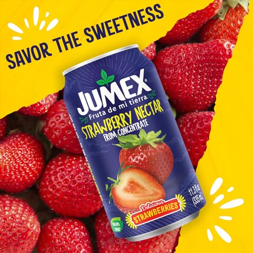 Image of Jumex Strawberry Juice Nectar - Made with Strawberry Puree - Fresh Fruit Puree & Fruit Juice Concentrate for Smoothie Mix, Cocktail Mixers & Kids Drinks & Beverages - 11.3oz, 24 Pack Canned Drinks