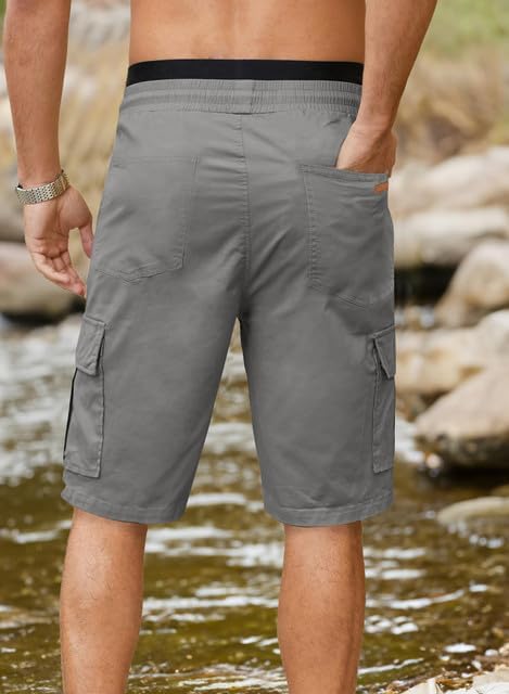 JMIERR Mens Casual Cotton Twill Cargo Shorts Drawstring Classic Chino Stretch Short with 6 Pockets - Image 4