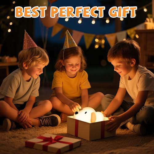 NXPZ LED Nachtlicht Kinder, Niedliche Silikon Hund Nachtlampe, Helligkeit Verstellbare Nachttischlampe mit 30/60 Minuten Timer-Funktion, USB-Aufladbar für Wohnzimmer, Kinderzimmer und Schlafzimmer