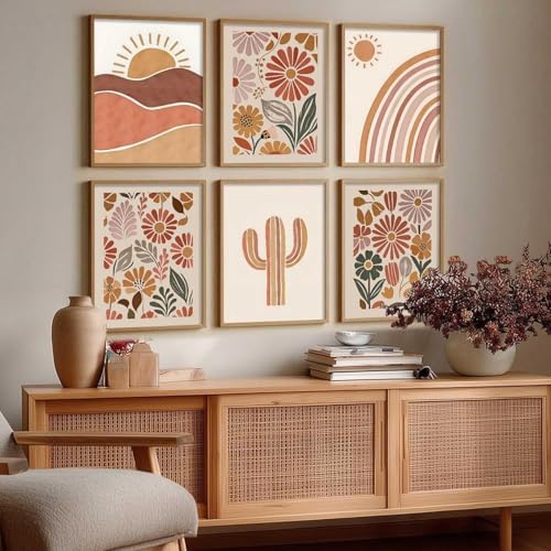 Image of kotart Boho Painting Wall Art Home Decoration Paintings With Frame For Living Room Bed Room Hotel Wall Decor Digital Reprint Set Of 6 (Art-2, 19x25 inch)
