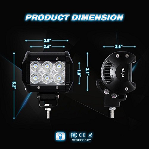 Nilight - 60001SB Led Pods 2PCS 18W 1260LM Spot Led Off Road Lights Super Bright Driving Fog Light Boat Lights Driving Lights Led Work Light SUV Jeep Lamp, 2 Years Warranty