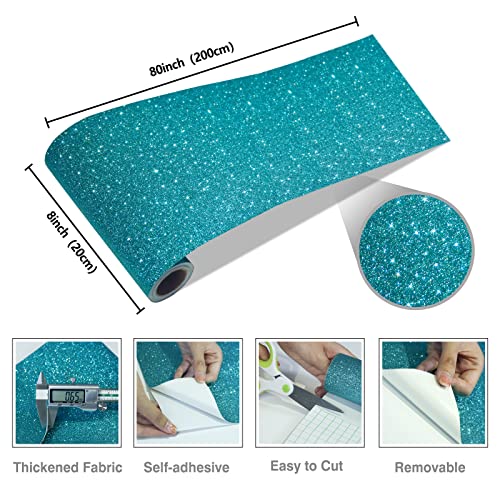 Cre8Tive Teal Blue Glitter Wallpaper Border Peel And Stick Wall Border Sparkle Glitter Contact Paper Self Adhesive Fabric Blue Wallpaper Border Sticker Removable Roll For Bathroom Bedroom Walls 8"X80" #TOP5