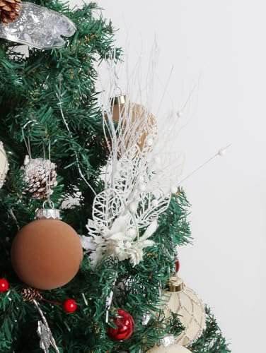 IPOPU クリスマスグリッターブランチセット、ホワイトギルターベリーフラワーステムと人工カーリーウィローピック、クリスマスツリーリースデコレーション花瓶フィラーホリデーセンターピース(ホワイト) [3]