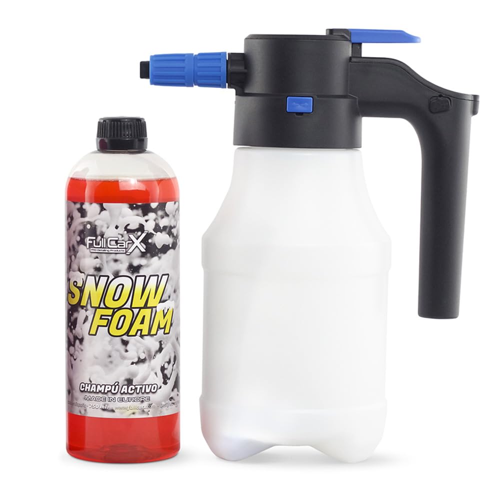 FULLCARX Kit Shampoo con Spruzzatore a Pressione Automatico Elettrico, Detergente Schiuma Attiva Snow Foam PH Neutro, Foamer a Batteria Ricarica USB, Pulizia Esterna Auto, Prodotti Detailing