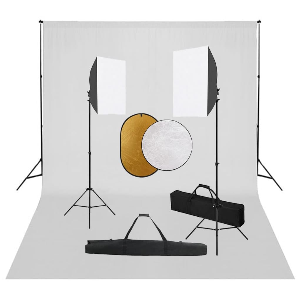 Set da studio fotografico con softbox 40 x 60 cm, sistema di sfondo telescopico 155-300 cm, set di riflettori 5 in 1, treppiedi stabili, lampade da studio per fotografia, video, vlogging e