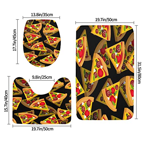 Kounnena 3-teiliges Badezimmerteppich-Set mit Pizza-Druck, Badematte, Konturen, WC-Abdeckung, Badezimmer… – Bild 3