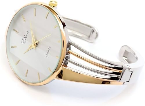 Miniatura 3 de 2Tone rosa plata cadena estilo de banda Lujo Mujer Bangle Cuff Watch