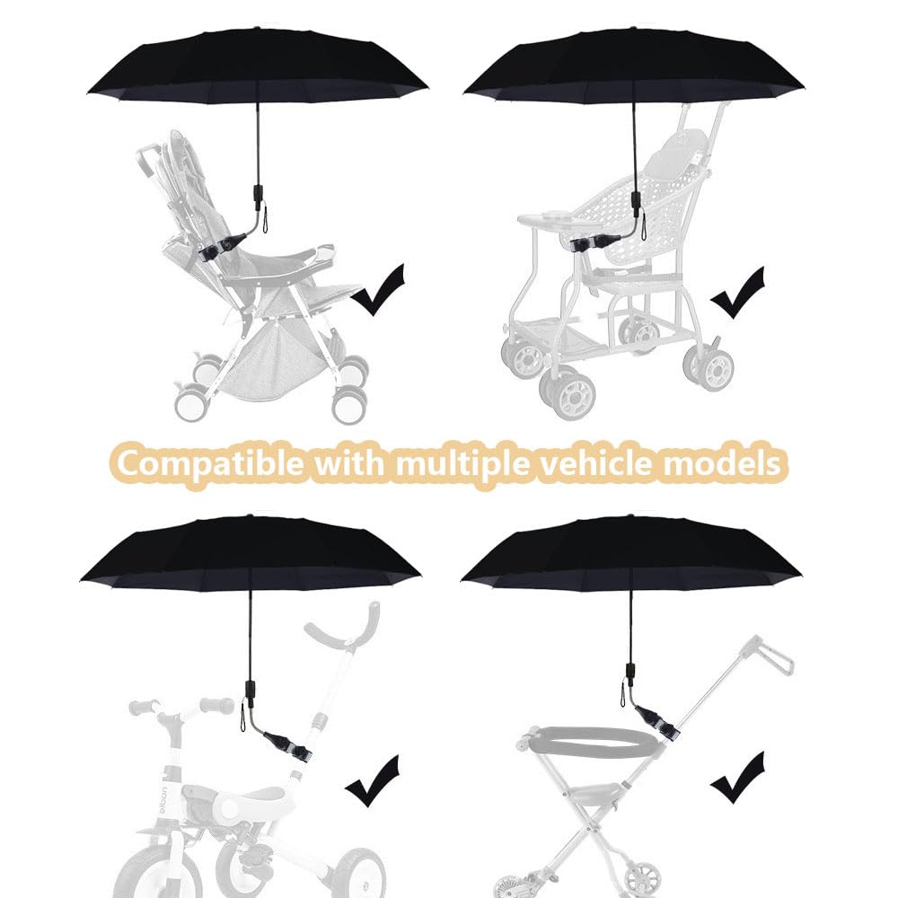 sonnenschirm kinderwagen uv schutz, kinderwagen sonnenschirm 360° Flexibler Sonnenschutz sonnenschutz buggy, 95 cm Durchmesser, Schützt effektiv vor Sonnenlicht und Regen, Schwarz
