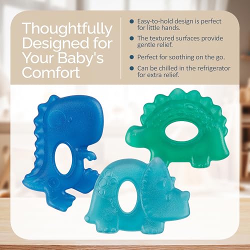 Image of Itzy Ritzy Water-Filled Teethers - Cold Cutie Coolers Textured On Both Sides to Massage Sore Gums & Emerging Teeth - Can Be Chilled in Refrigerator, Set of 3 Coordinating Dinosaur Water Teethers