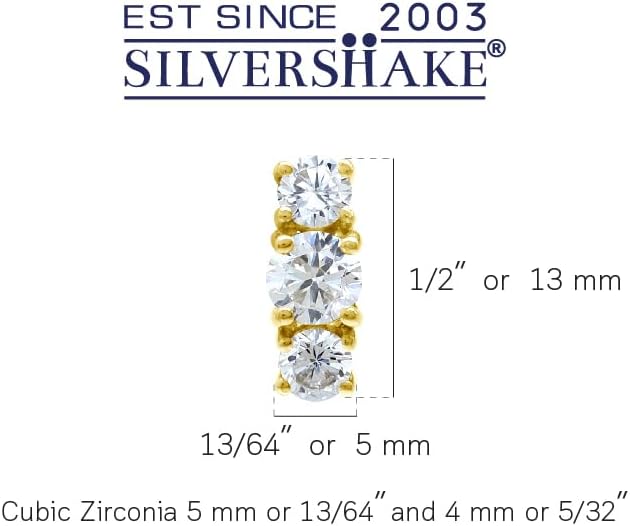 Silvershake Vertical 3-Stone Round Shape Gemstone White Gold Plated or Yellow Gold Plated 925 Sterling Silver Stud Post Earrings Jewelry for Women