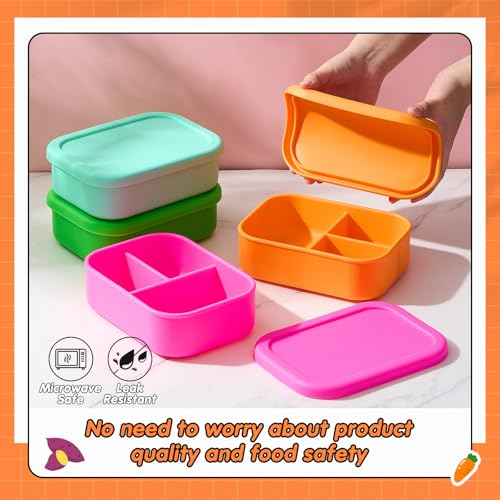 Image of Layhit 4 Pcs Silicone Bento Box for Adults, 27 oz Bento Lunch Container Reusable Food Container for Women Men, Leak Proof Microwave Dishwasher Freezer Safe (3 Compartments,Vivid Colors)