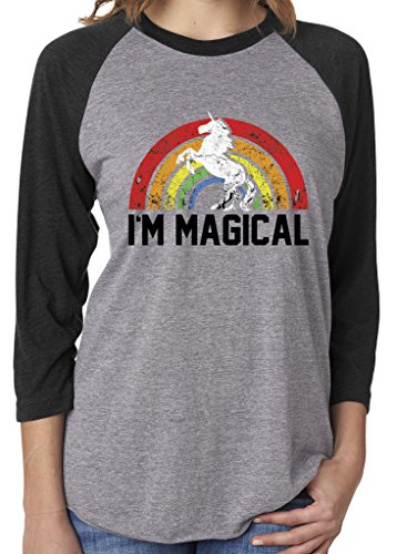 SoRock Unisex I'm Magical Rainbow Unicorn 3/4 Sleeve Tri Blend...