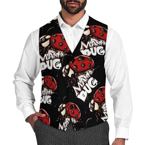 Ladybug Mom Mama Bug Men's Suit Vests Dress Vest V-Neck Waistcoat Slim Business Formal with Pocket
