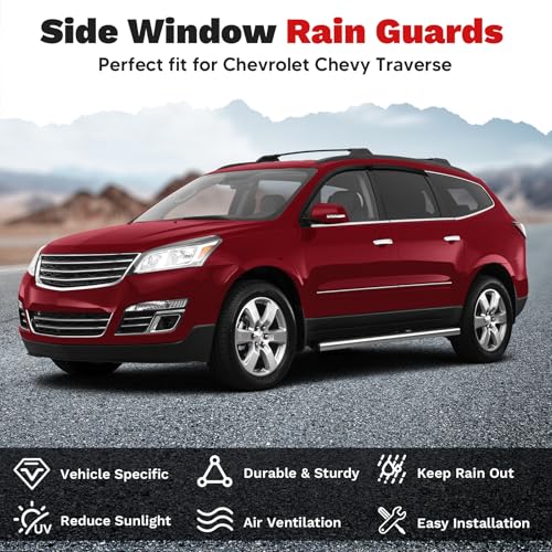 Image of Canvcle Traverse Rain Guards - Window Visors for Chevrolet Chevy Traverse 2009-2017, Outside-Mount Tape-On Side Window Wind Deflectors for Traverse Accessories, Vent Visors Shades Rainproof Black 4PCS
