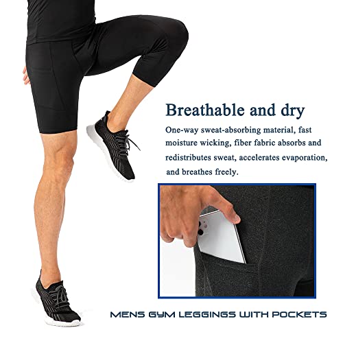 LANBAOSI 2 Pack 3/4 One Leg Compression Tights for Basketball Leg Sleeve Capri Athletic Base Layer Underwear for Gym Running3