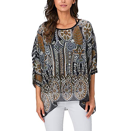 Image of Ckikiou Plus Size Batwing Flowy Semi Sheer Chiffon Blouse Tunic for Women Summer Floral Print Boho Beach Cover ups