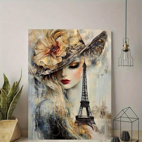Impression sur toile abstraite femme et Tour Eiffel 30x40 cm