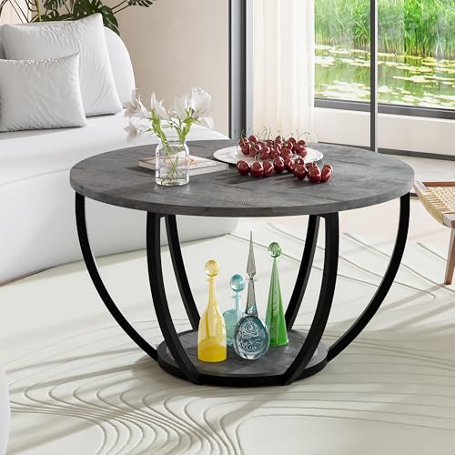 HOMERECOMMEND Couchtisch Rund,Runder Couchtisch,Sofatisch mit Ablage,Beistelltische mit stauraum,Wohnzimmertisch,Sofatisch Tische für Heimbüro,Grau – Bild 4