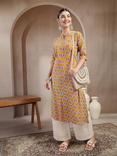 Image of Stylum Women's Pink Floral Printed Rayon A-Line Kurta