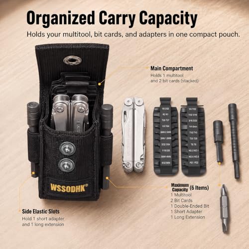 Image of Nylon Sheath for Multi-Tools with 21-Piece Screwdriver Bit Set | Durable flat end screwdriver bits and holder, case belt holster pouch with pockets, compatible with Leatherman multitools.