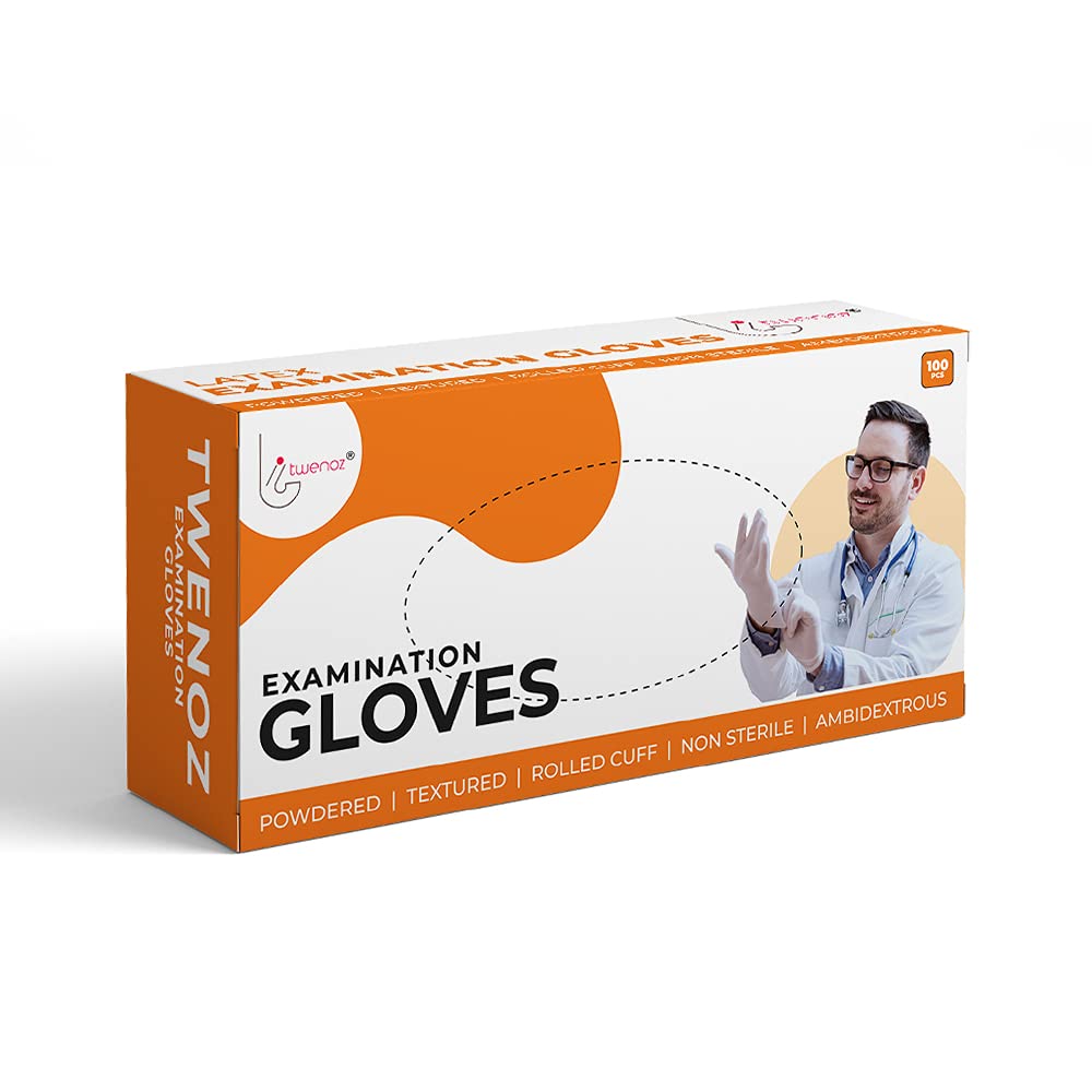 TWENOZ Latex Medical Examination Powder Add Disposable Hand Gloves Premium Exam Hand Gloves Natural White Latex Powder Gloves - (White, Medium) Pack of 100 (B08679F9W7) Amazon Price History, Amazon Price Tracker