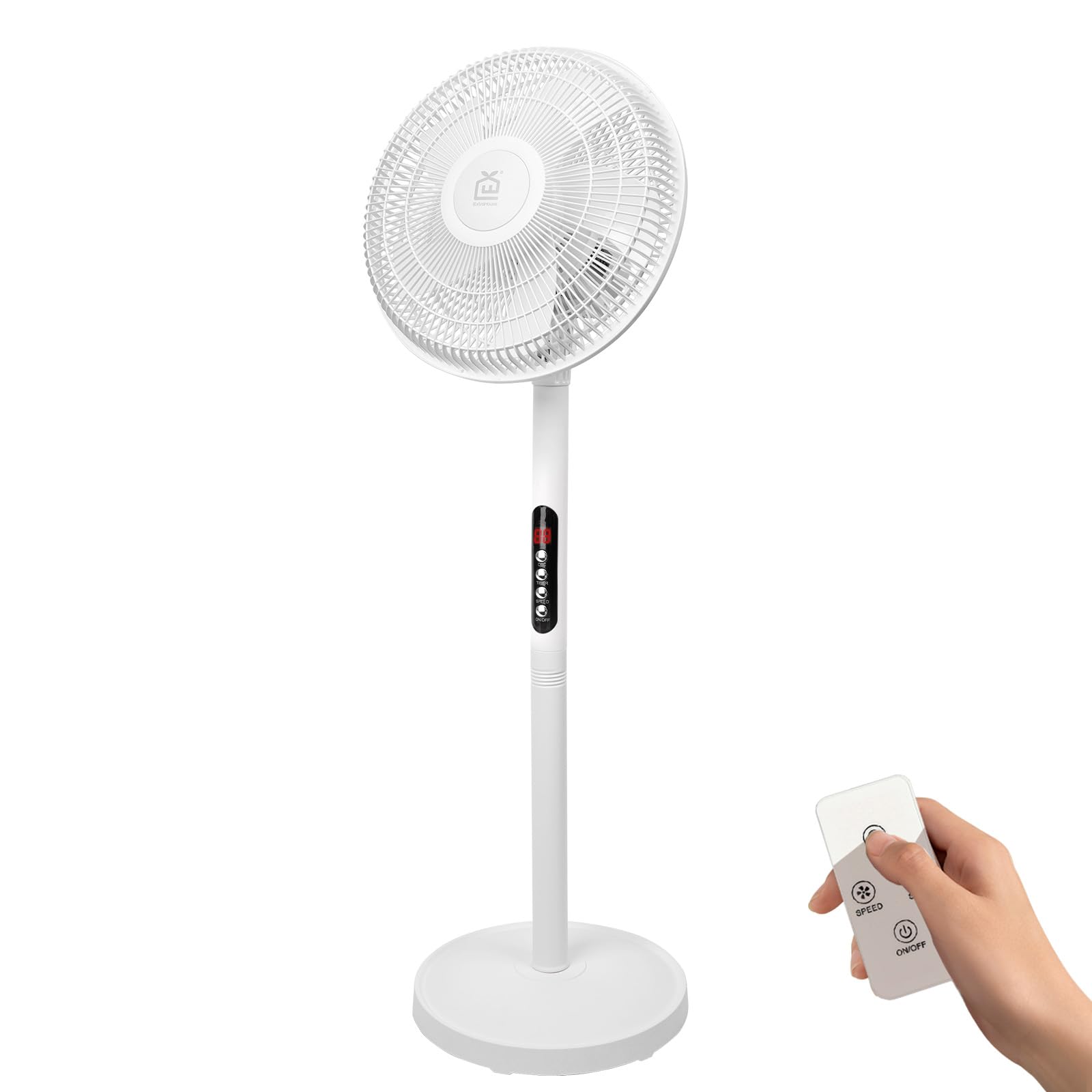 EXTRASTAR 12 Zoll Standventilator mit Fernbedienung – 6 Windstufen, 9h Timer, 70° automatische Schwenkung & 10° manuelle Neigung, 50W Bodenventilator für Wohnzimmer, Schlafzimmer & Homeoffice