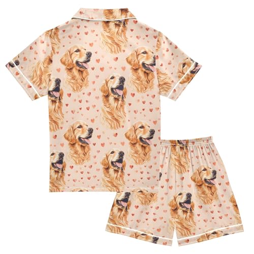 Golden Retriever Love Heart Pajamas Set Summer Button Down Sleepwear Pjs Sets Comfy Loungewear2