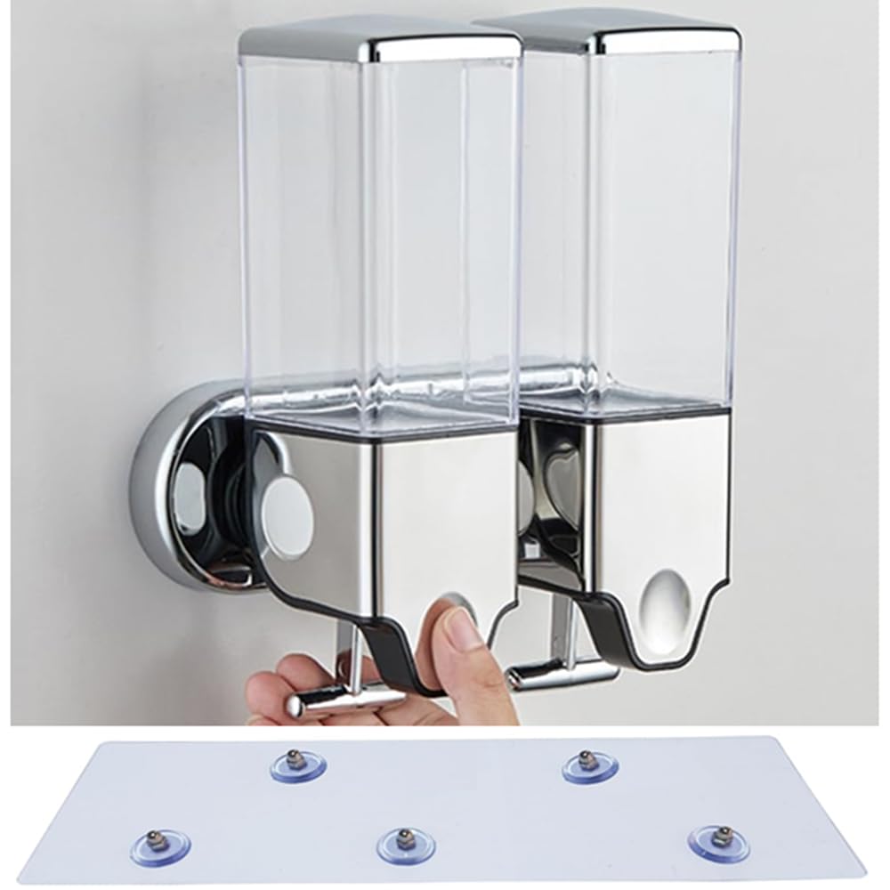 No Drill Manual Press Head Wall Mounted Soap Dispenser, Shower and Lotion Dispenser for Home, Bathroom, Kitchen, Hotels, Restaurants (Transparent, 2x500ml) — image 1