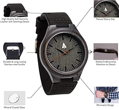 Treehut Ebony Wooden Watches for Men,Japanese Quartz Movement, Stylish Exotic Wrist Watch with Black Leather Straps, Watch Made from Wood, Relojes para Hombre - Image 4