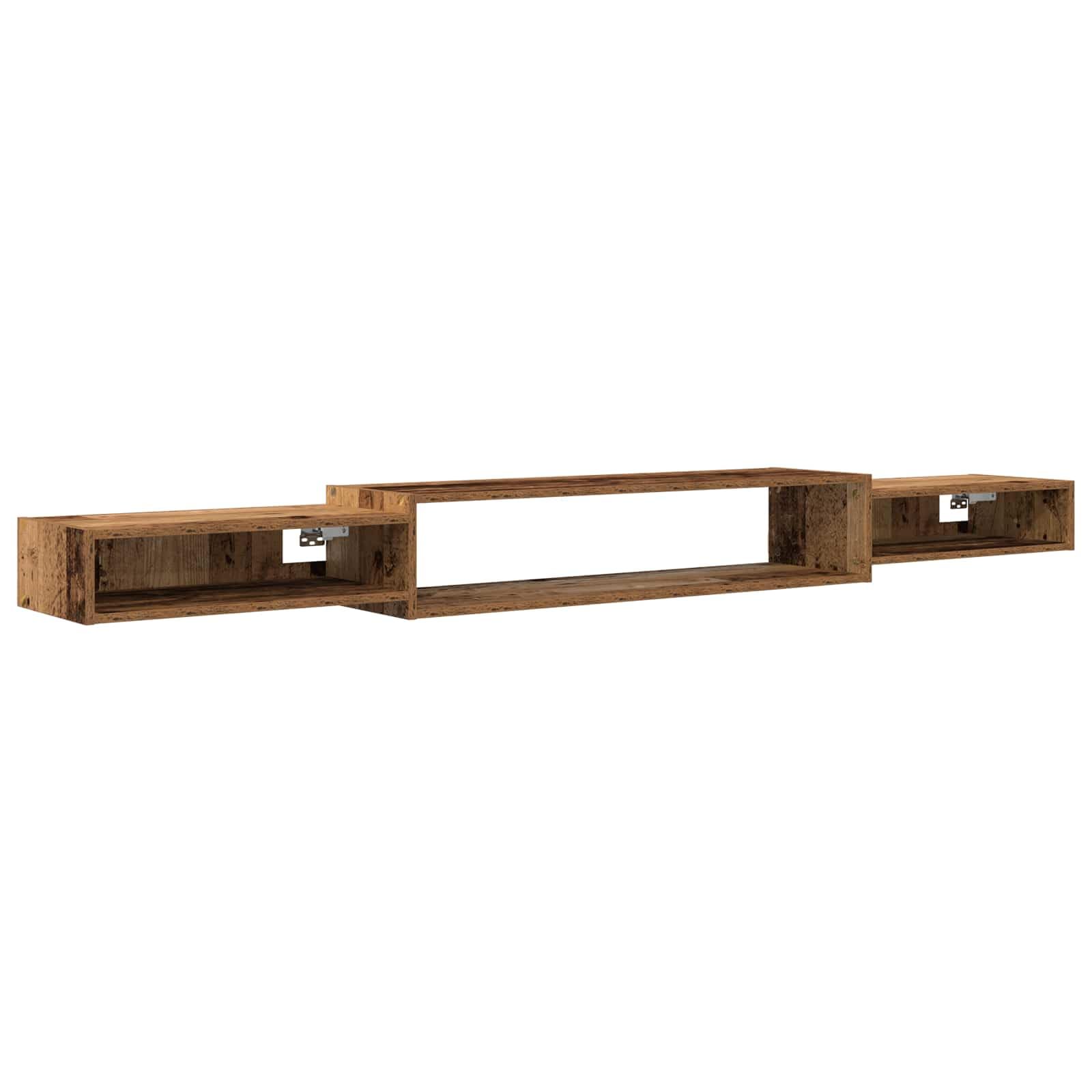Meuble TV mural 220 cm aspect bois vieilli suspendu salon