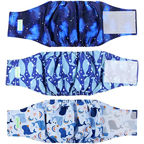 Image of wegreeco Washable Male Dog Belly Band (Stylish Pattern)- Pack of 3 - Washable Male Dog Belly Wrap, Dog Diapers Male (Whale, XS)