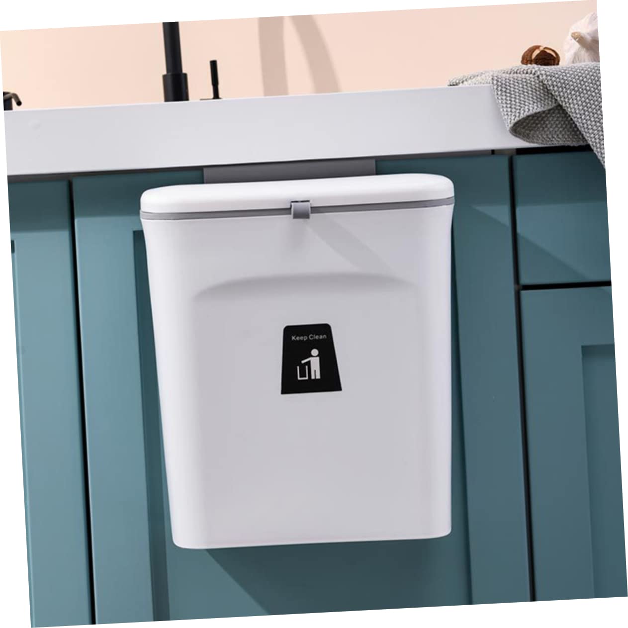 ULTECHNOVO Wall-Mounted Kitchen Waste Bucket Garbage Can Trash Can Lid Indoor Compost Bin Plastic Garbage Bin
