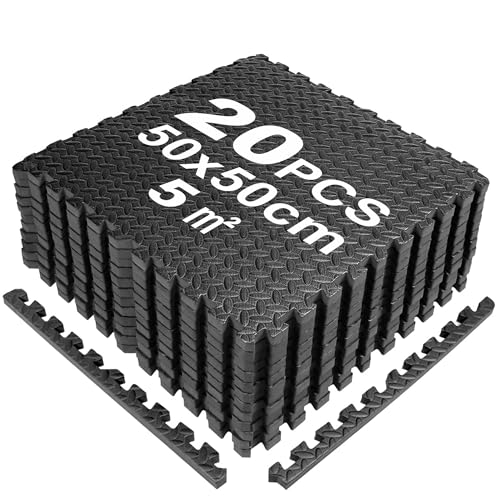 SROCHN 20PCS Bodenschutzmatten Puzzlematte 50X50X1cm mit Randstücken, 5㎡ rutschfest Eva Fitnessmatte Turnmatte Sportmatte Trainingsmatte (Schwarz) SROCHN 20PCS Bodenschutzmatten Puzzlematte 50X50X1cm mit Randstücken, 5㎡ rutschfest Eva Fitnessmatte Turnmatte Sportmatte Trainingsmatte (Schwarz)